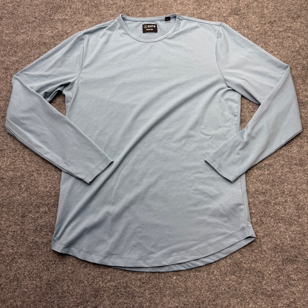 Cuts Curve-Hem Pyca Pro Long Sleeve Crew Neck Shirt Mens Medium Light Blue L1034
